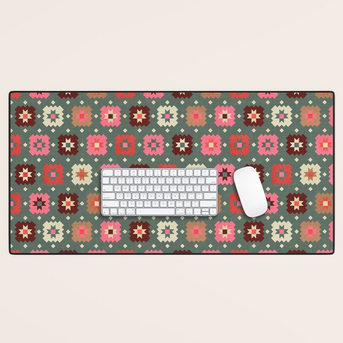 Winter Quilt Stars: Festive Mosaic in Jewel Tones Desk Mat Gallery Image 1