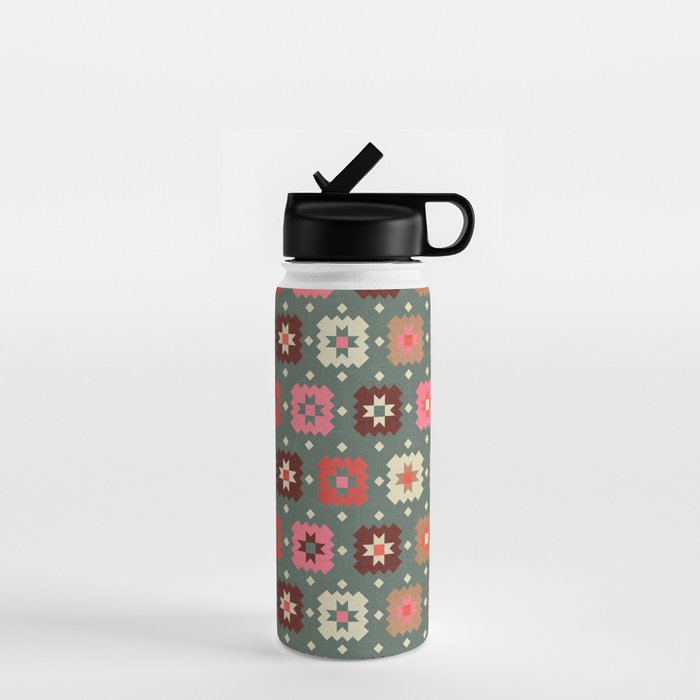 Winter Quilt Stars: Festive Mosaic in Jewel Tones Water Bottle Gallery Image 1