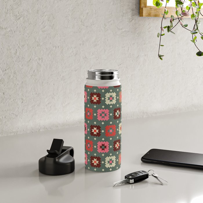 Winter Quilt Stars: Festive Mosaic in Jewel Tones Water Bottle Gallery Image 4