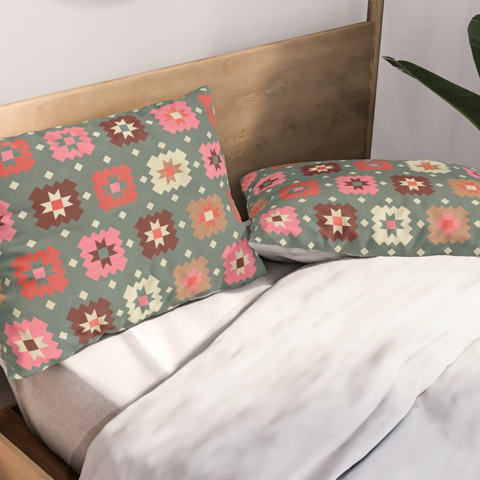 Winter Quilt Stars: Festive Mosaic in Jewel Tones Pillow Sham Gallery Image 2