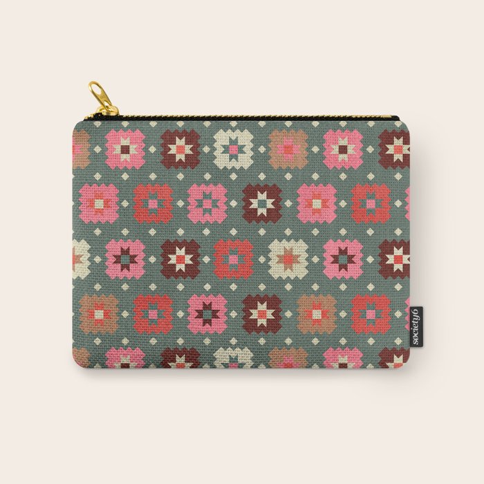 Winter Quilt Stars: Festive Mosaic in Jewel Tones Carry All Pouch Gallery Image 1