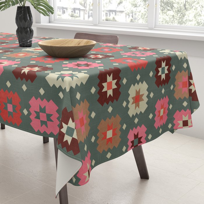 Winter Quilt Stars: Festive Mosaic in Jewel Tones Tablecloth Gallery Image 3