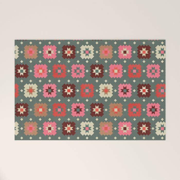 Winter Quilt Stars: Festive Mosaic in Jewel Tones Welcome Mat Gallery Image 1