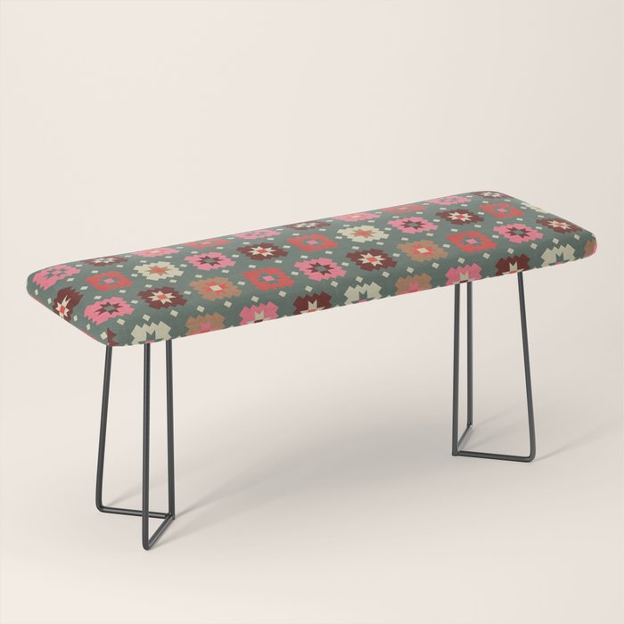 Winter Quilt Stars: Festive Mosaic in Jewel Tones Bench Gallery Image 1