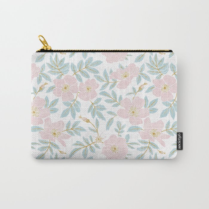 Wild Mountain Roses - pink, mint, and gold Carry All Pouch Gallery Image 1