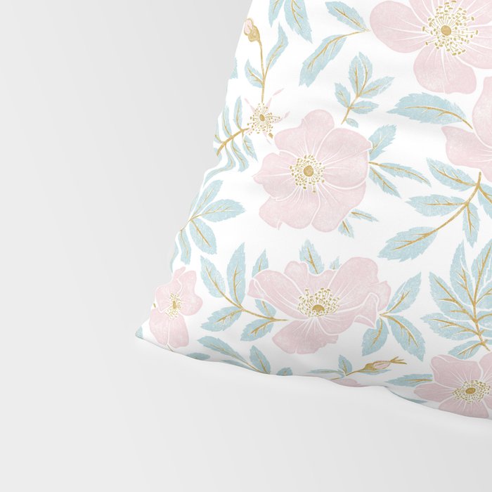 Wild Mountain Roses - pink, mint, and gold Pillow Sham Gallery Image 4