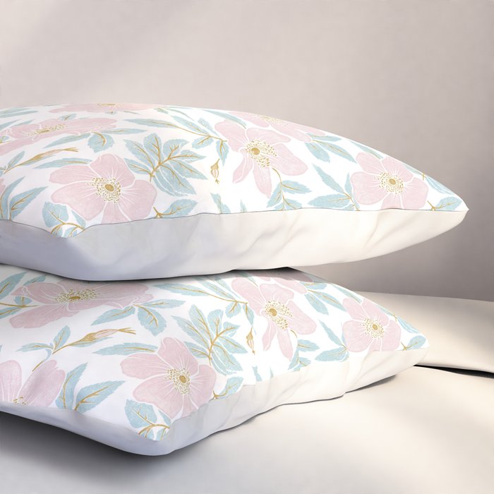 Wild Mountain Roses - pink, mint, and gold Pillow Sham Gallery Image 3