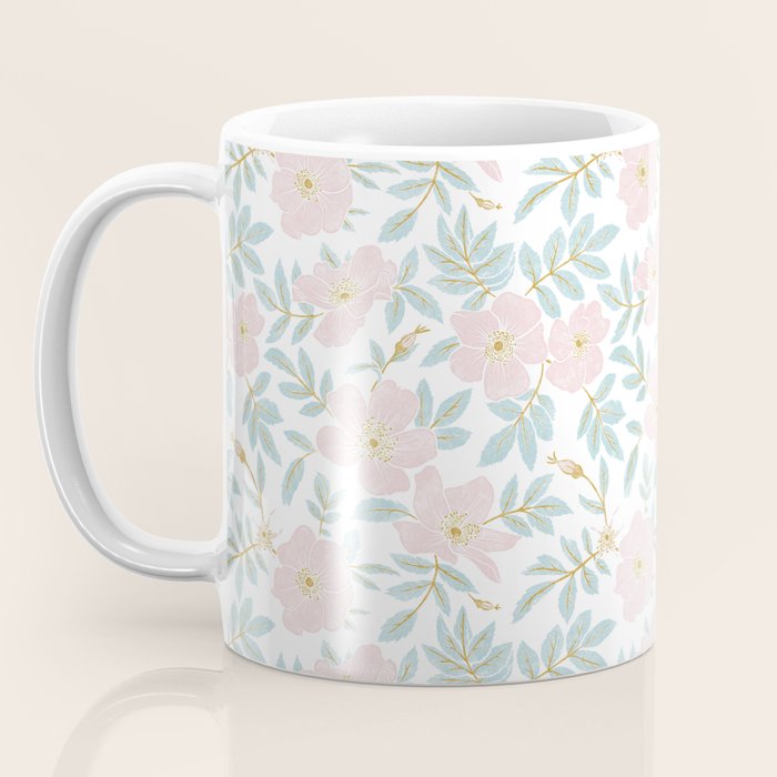 Wild Mountain Roses - pink, mint, and gold Coffee Mug Gallery Image 3