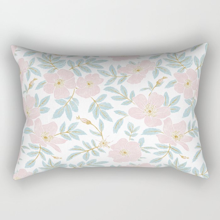 Wild Mountain Roses - pink, mint, and gold Rectangular Pillow Gallery Image 1