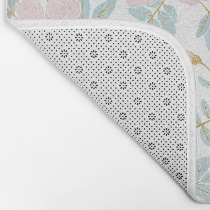 Wild Mountain Roses - pink, mint, and gold Bath Mat Gallery Image 2