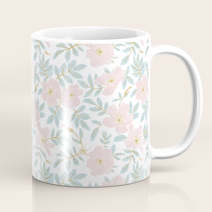 Wild Mountain Roses - pink, mint, and gold Coffee Mug Gallery Image 1