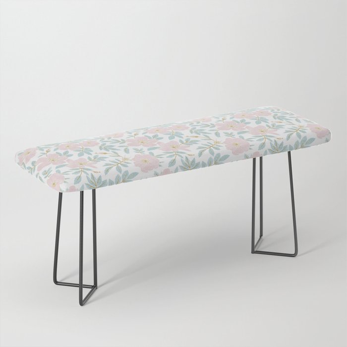 Wild Mountain Roses - pink, mint, and gold Bench Gallery Image 1