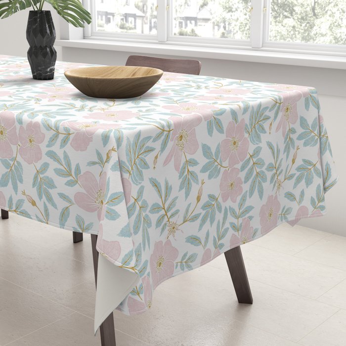 Wild Mountain Roses - pink, mint, and gold Tablecloth Gallery Image 3