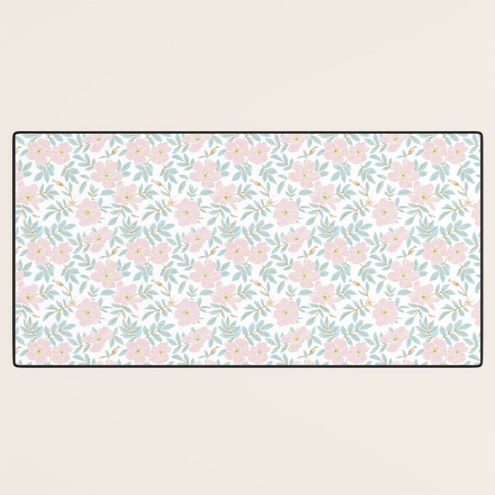 Wild Mountain Roses - pink, mint, and gold Desk Mat Gallery Image 3