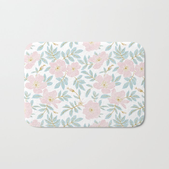 Wild Mountain Roses - pink, mint, and gold Bath Mat Gallery Image 1