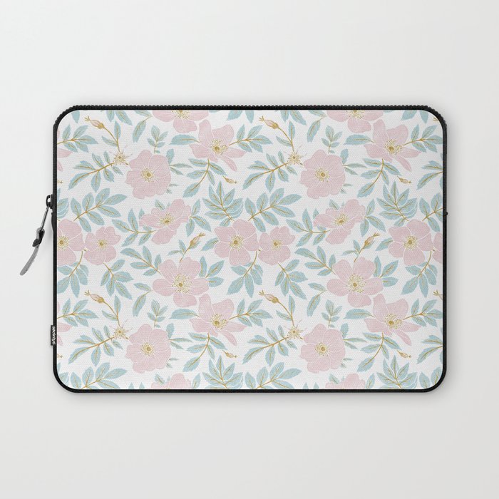 Wild Mountain Roses - pink, mint, and gold Laptop Sleeve Gallery Image 1