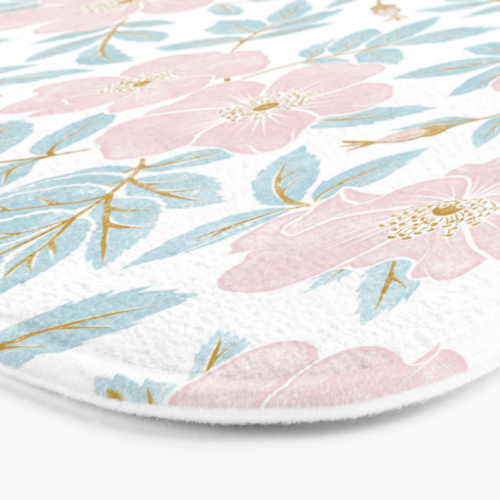 Wild Mountain Roses - pink, mint, and gold Bath Mat Gallery Image 3