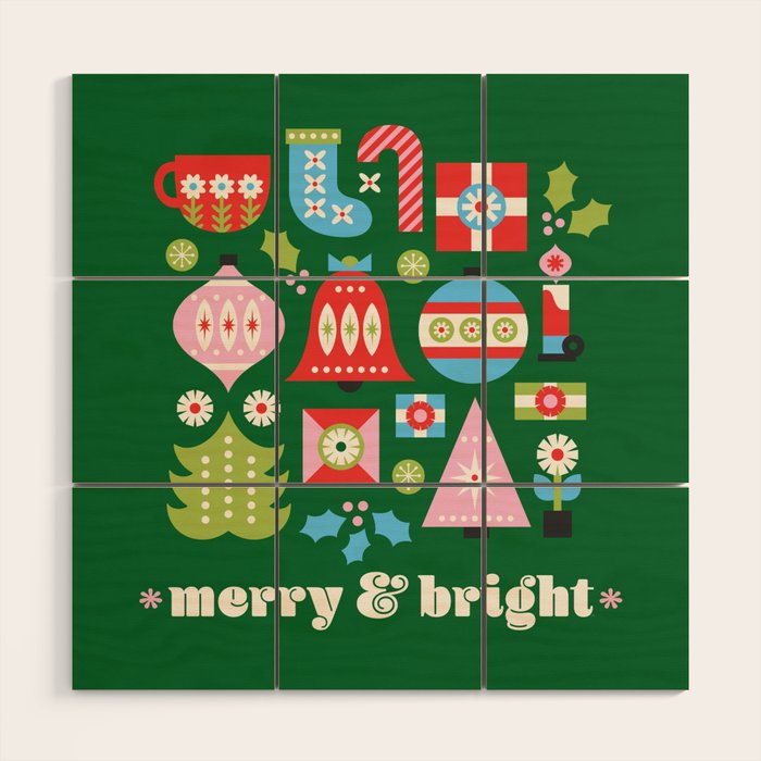 Merry & Bright Christmas | Green Wood Wall Art Gallery Image 1