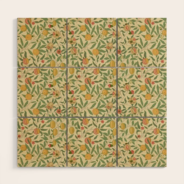 William Morris Pomegranate Fruit Beige Gold Coral Wood Wall Art Gallery Image 1