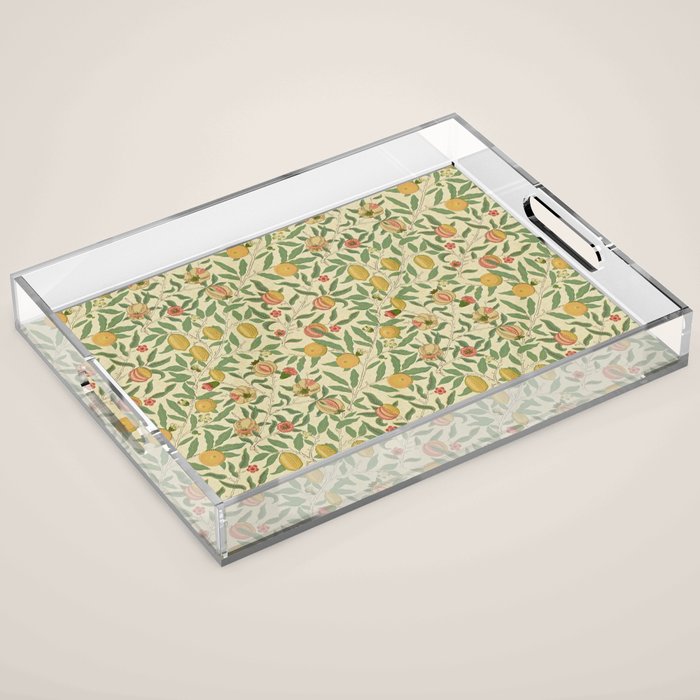William Morris Pomegranate Fruit Beige Gold Coral Acrylic Tray Gallery Image 1