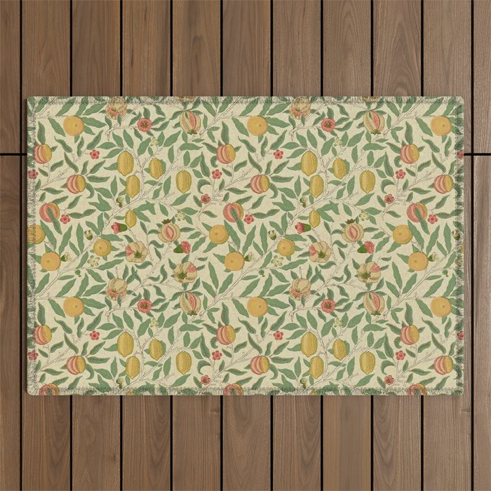 William Morris Pomegranate Fruit Beige Gold Coral Outdoor Rug Gallery Image 1