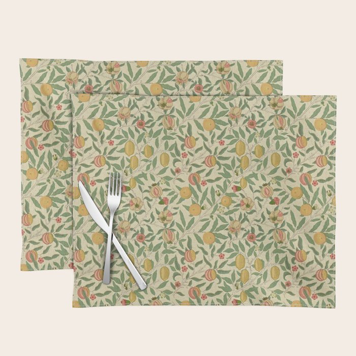 William Morris Pomegranate Fruit Beige Gold Coral Placemat Gallery Image 1