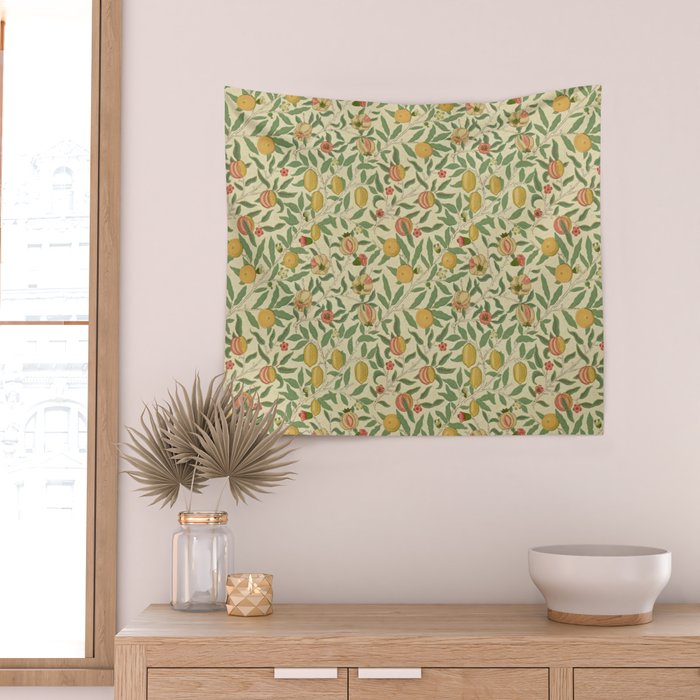 William Morris Pomegranate Fruit Beige Gold Coral Wall Tapestry Gallery Image 2