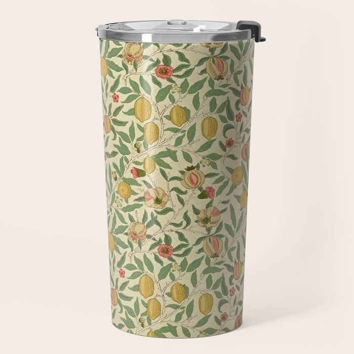 William Morris Pomegranate Fruit Beige Gold Coral Travel Mug Gallery Image 2