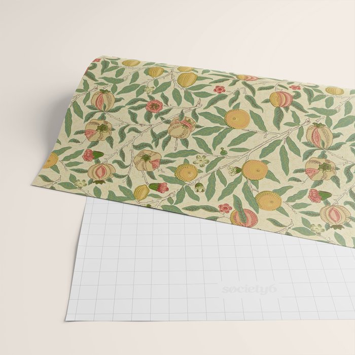 William Morris Pomegranate Fruit Beige Gold Coral Wrapping Paper Gallery Image 2