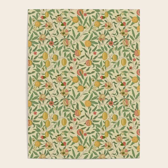 William Morris Pomegranate Fruit Beige Gold Coral Poster Gallery Image 1