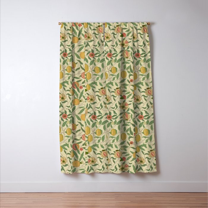 William Morris Pomegranate Fruit Beige Gold Coral Window Curtain Gallery Image 3
