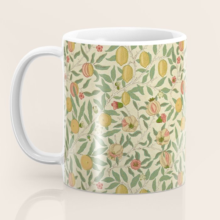 William Morris Pomegranate Fruit Beige Gold Coral Coffee Mug Gallery Image 3