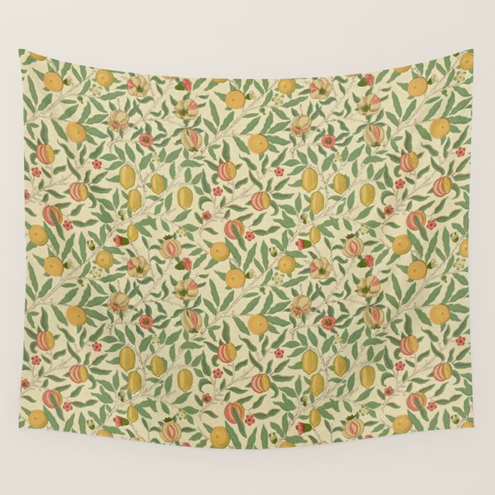 William Morris Pomegranate Fruit Beige Gold Coral Wall Tapestry Gallery Image 1