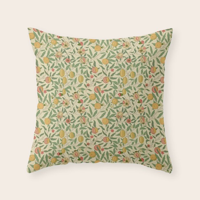 William Morris Pomegranate Fruit Beige Gold Coral Throw Pillow Gallery Image 1