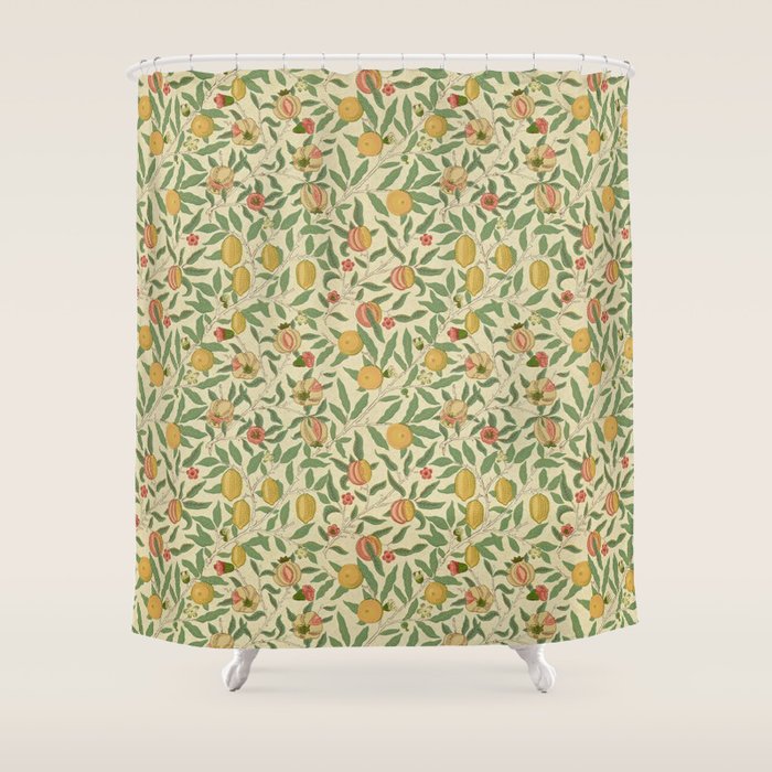 William Morris Pomegranate Fruit Beige Gold Coral Shower Curtain Gallery Image 1