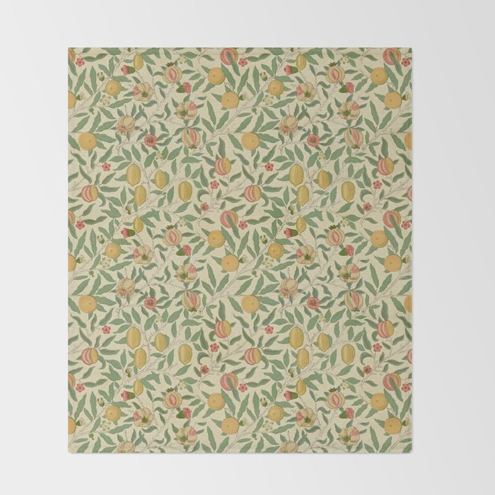 William Morris Pomegranate Fruit Beige Gold Coral Throw Blanket Gallery Image 2