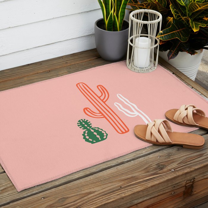 Hand drawn cactus plant art Outdoor Rug Gallery Image 2