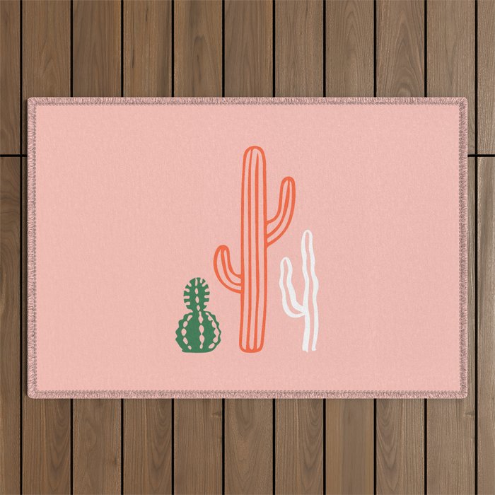 Hand drawn cactus plant art Outdoor Rug Gallery Image 1