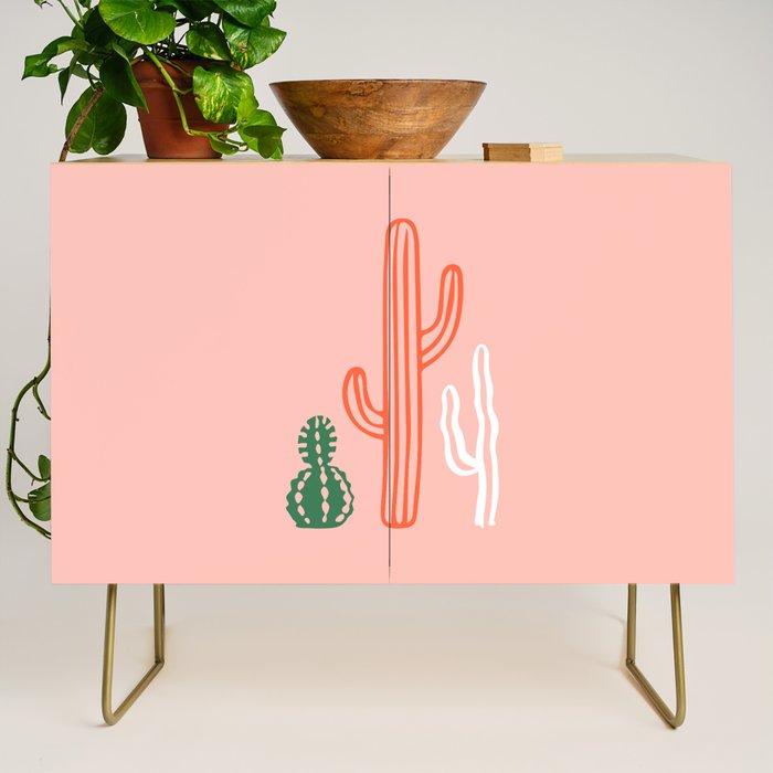 Hand drawn cactus plant art Credenza Gallery Image 1