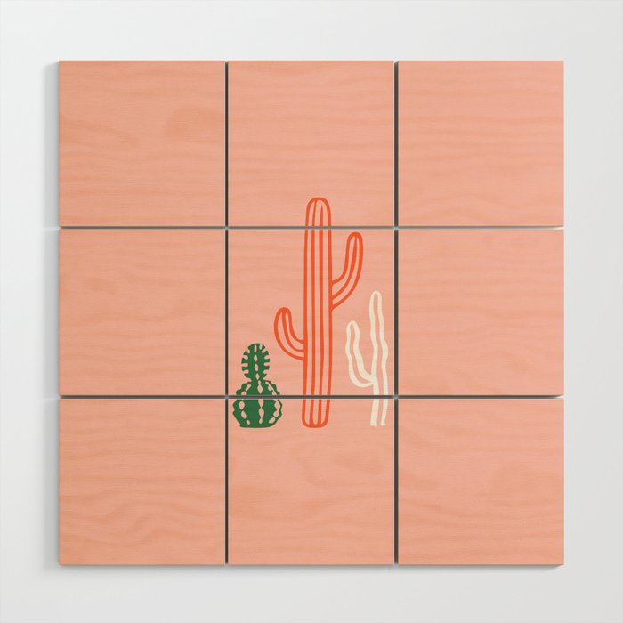 Hand drawn cactus plant art Wood Wall Art Gallery Image 1