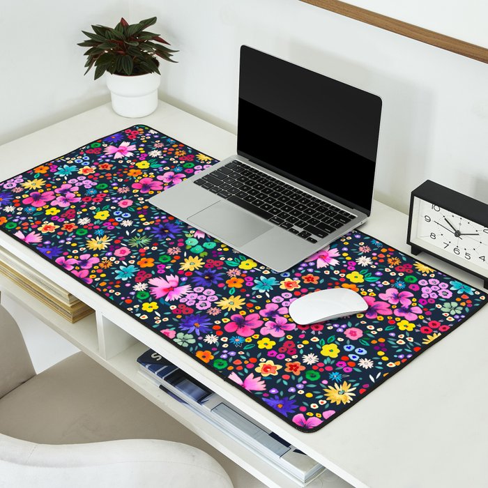 Millefleurs Spring Little Flowers Folky Navy Desk Mat Gallery Image 2