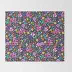 Millefleurs Spring Little Flowers Folky Navy Throw Blanket Gallery Image 2