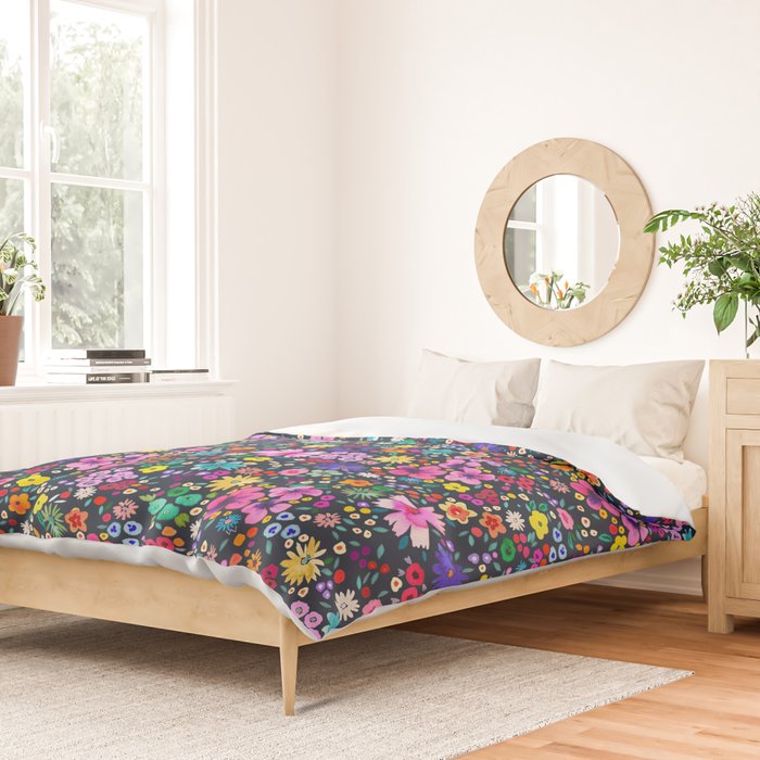 Millefleurs Spring Little Flowers Folky Navy Duvet Cover Gallery Image 2
