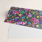 Millefleurs Spring Little Flowers Folky Navy Wrapping Paper Gallery Image 2