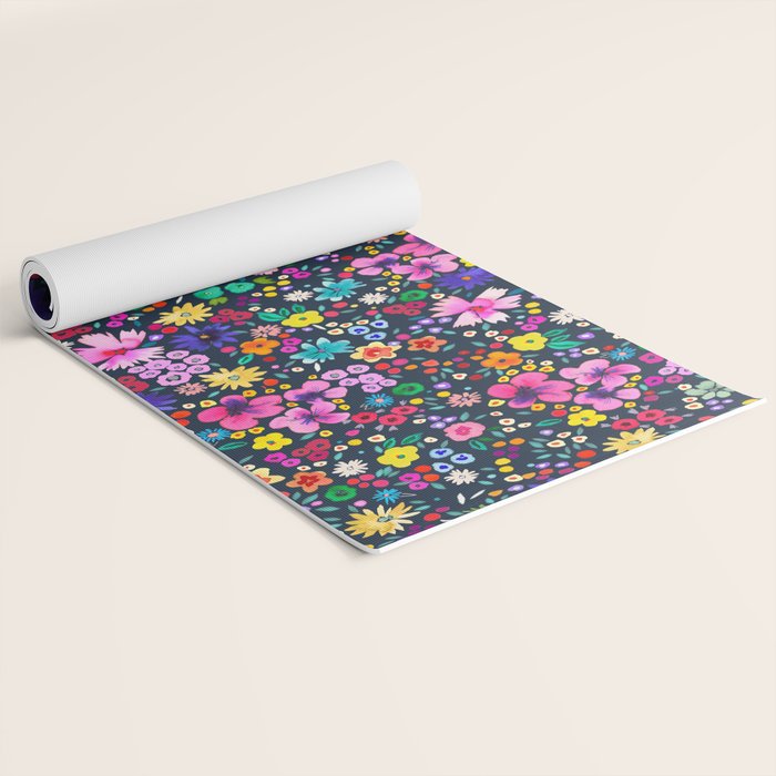 Millefleurs Spring Little Flowers Folky Navy Yoga Mat Gallery Image 2