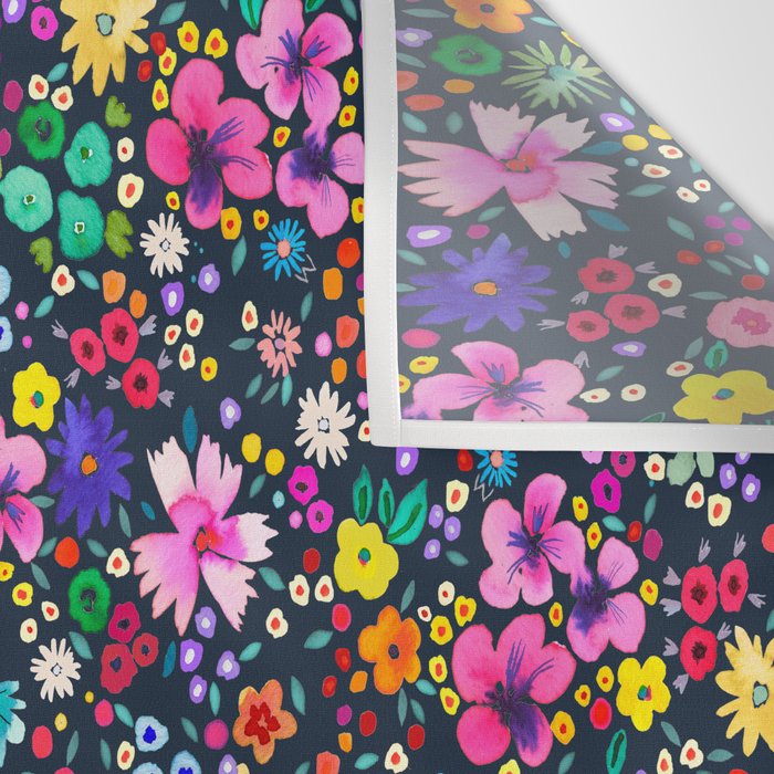 Millefleurs Spring Little Flowers Folky Navy Wall Tapestry Gallery Image 3