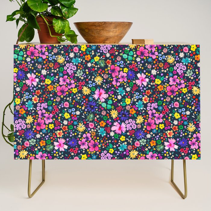 Millefleurs Spring Little Flowers Folky Navy Credenza Gallery Image 1