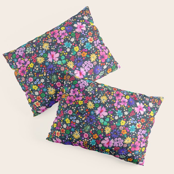 Millefleurs Spring Little Flowers Folky Navy Pillow Sham Gallery Image 3