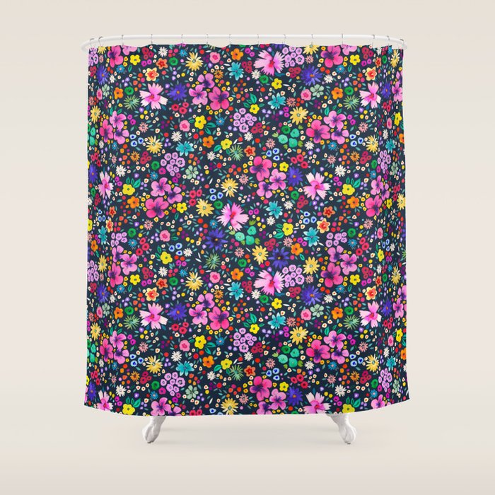 Millefleurs Spring Little Flowers Folky Navy Shower Curtain Gallery Image 1