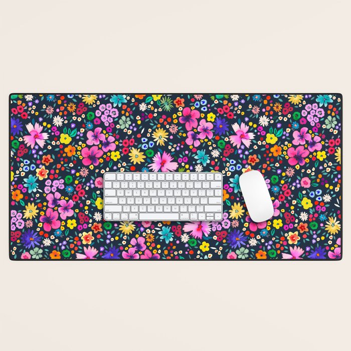 Millefleurs Spring Little Flowers Folky Navy Desk Mat Gallery Image 1